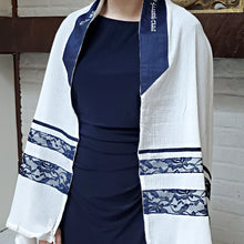 White Cotton and Navy Lace Ladies Tallit